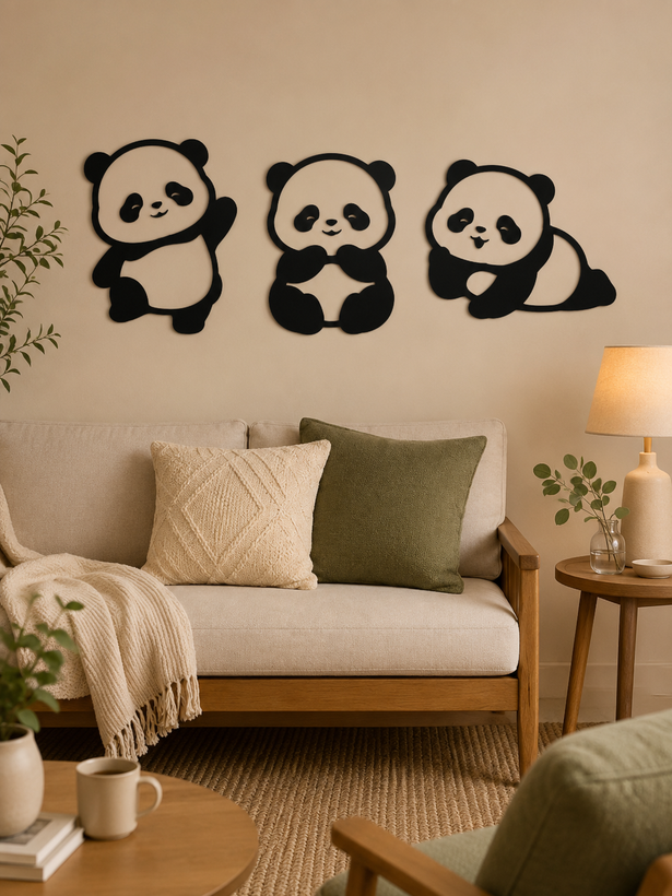 تابلو دکوراتیو دیواری لیزری ۳تکه تلفیق چوب فلز مینمال مناسب اتاق کودکt989